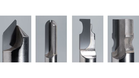 レーザー加工されたPCD工具(直径d = 6~8 mm)。