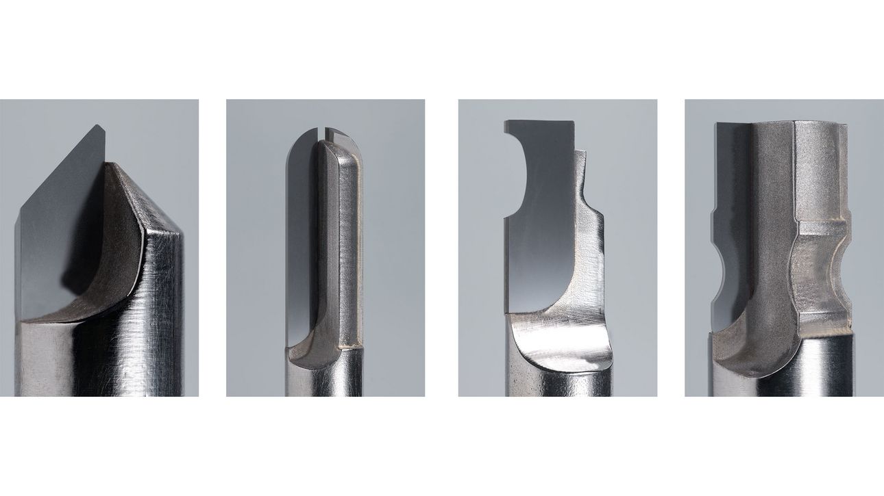 レーザー加工されたPCD工具(直径d = 6~8 mm)。