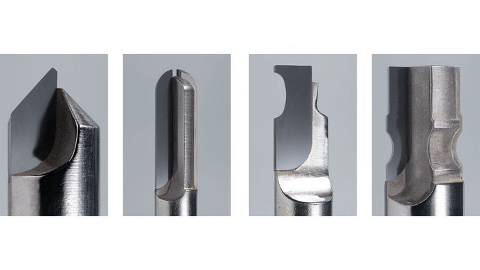 レーザー加工されたPCD工具(直径d = 6~8 mm)。